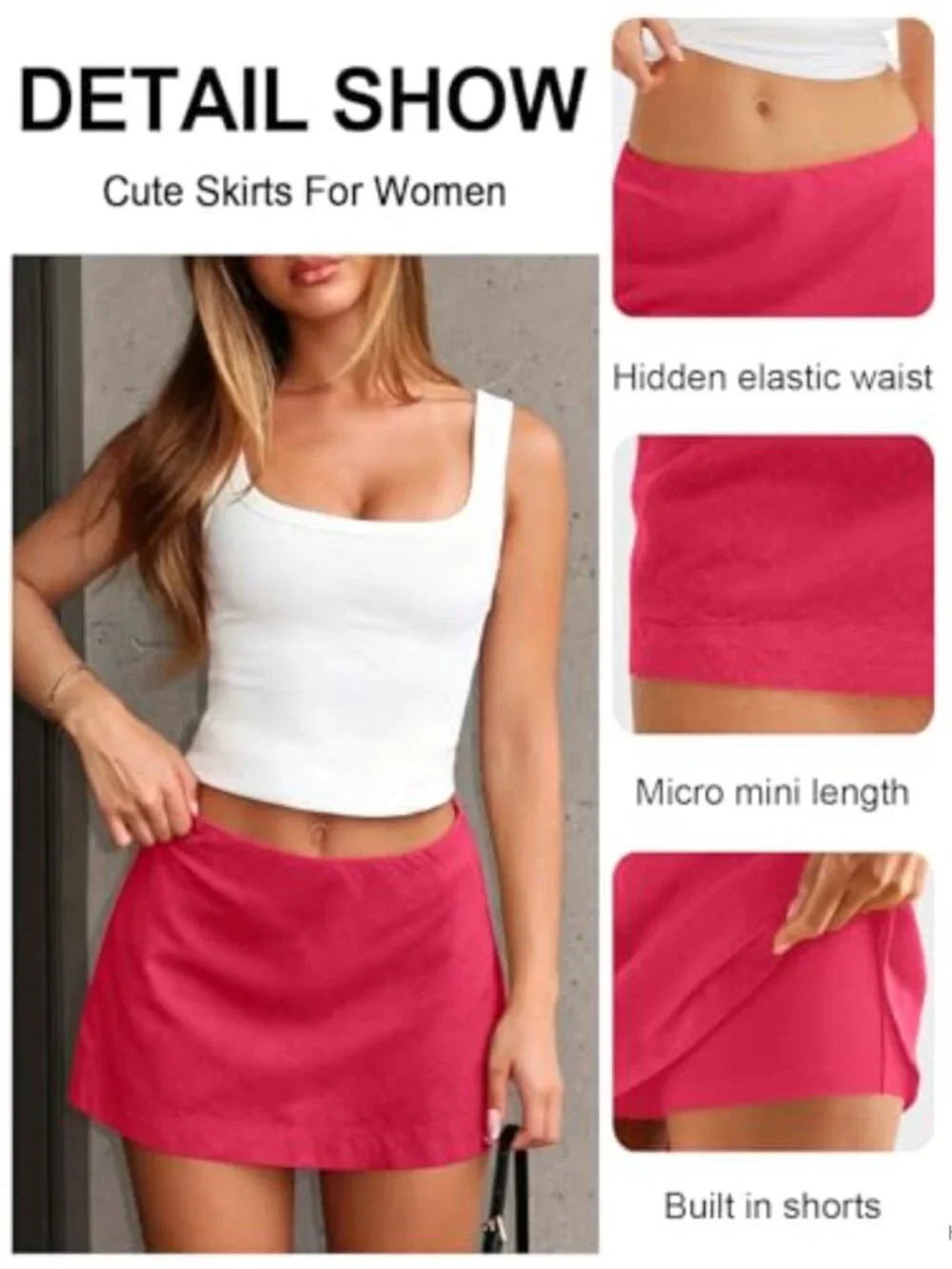 Low Rise A-Line Mini Skort for Women with Attached Shorts, Y2K Going Out Skirt
